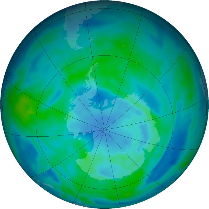 Antarctic ozone map for 29 March 2013